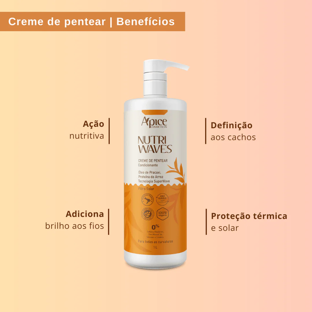 Creme de Pentear Nutri Waves 1000 ML  - No Poo / Low Poo - Ação Condicionante - Image 4